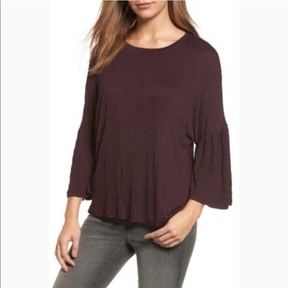 🌴3/$20 Caslon Stripe Bell Sleeve Tee Grape Black